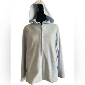 Studio Works Light Blue Fleece Hooded Jacket Cozy Zip Up Lounge Comfort Large